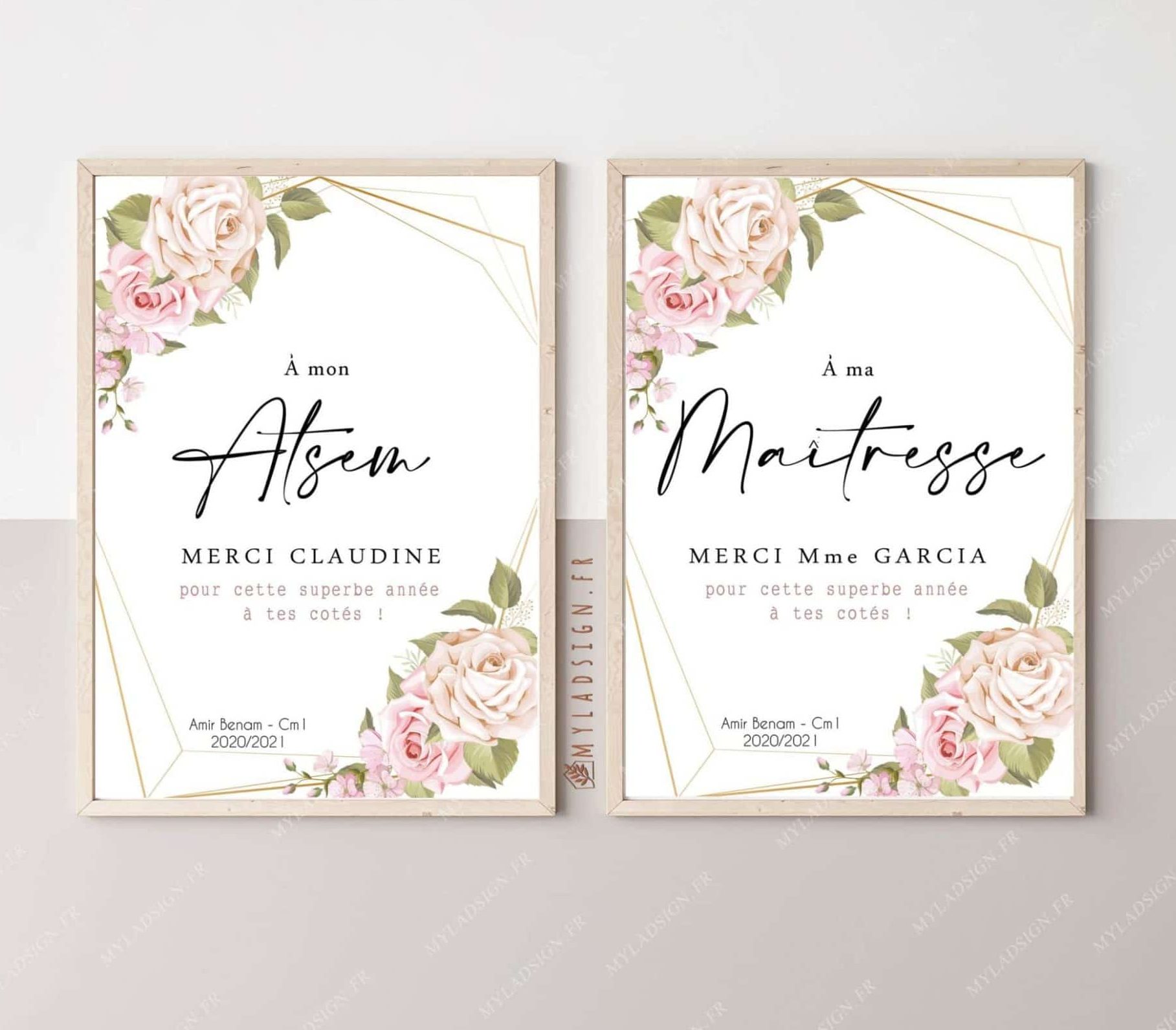 Mockup poster frame, two vertical wooden frames on beige and whi