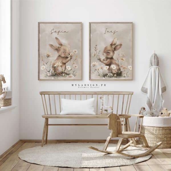 Affiche de magnifiques illustrations de lapins féériques