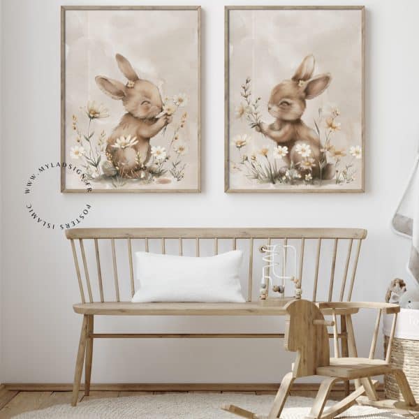 Affiche de magnifiques illustrations de lapins féériques